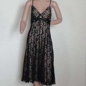 E C I New York Black Lace Dress w nude lining s 10